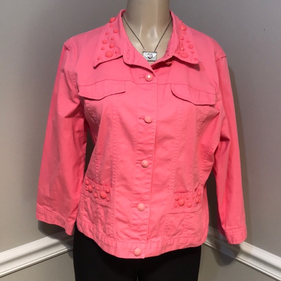 Ruby Rd. Jackets & Blazers - RUBY RD. Pink Beaded Button Up Lightweight Jacket